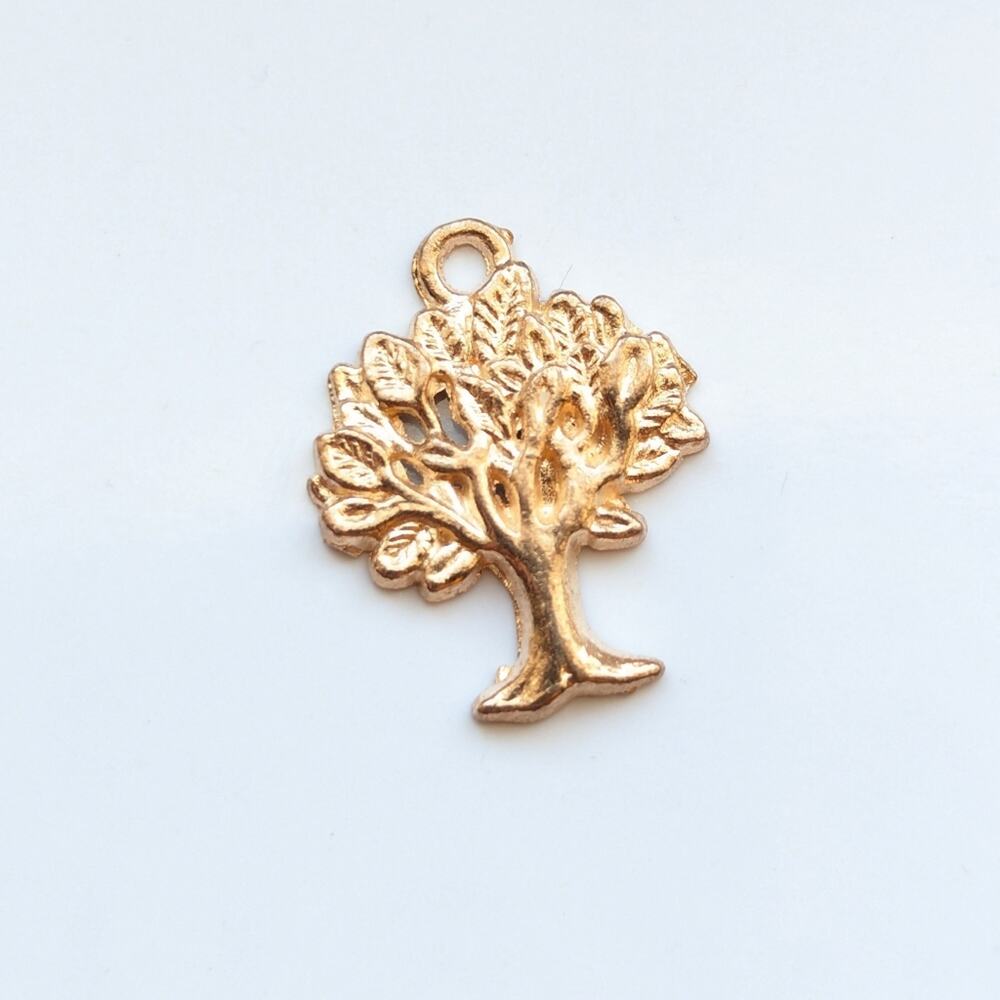 Vintage Bright Gold Tone Tree Of Life Nature Birch Mini Pendant Bracelet Charm